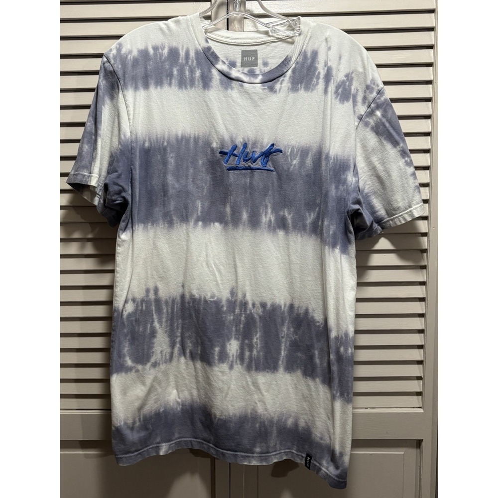 HUF Logo Short Sleeve Crew Neck Tie Dye T-Shirt Size Large Embroidery Summer